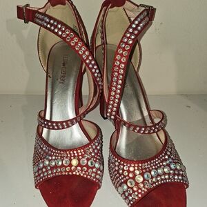Women's Rhinestone Sandals (Two Pairs -One Pair In Black And One Pair In Red)